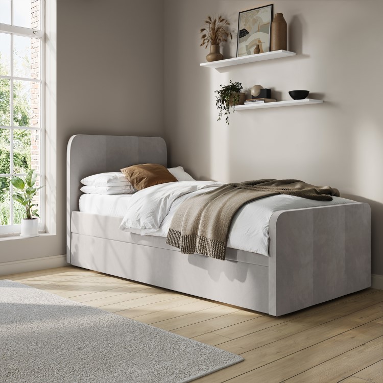 Grey Velvet Single Guest Bed with Trundle - Layla