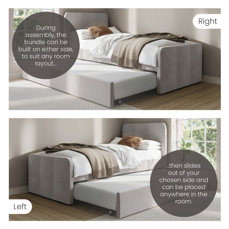 Grey Velvet Single Guest Bed with Trundle - Layla
