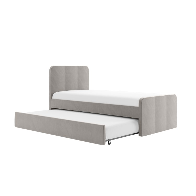 Grey Velvet Single Guest Bed with Trundle - Layla