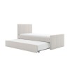 Single Guest Bed with Trundle in Cream Fabric - Layla