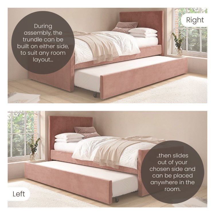 Single Guest Bed with Trundle Bed in Pink Velvet - Layla