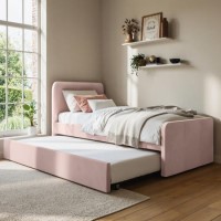 Pink Velvet Single Guest Bed with Trundle - Layla
