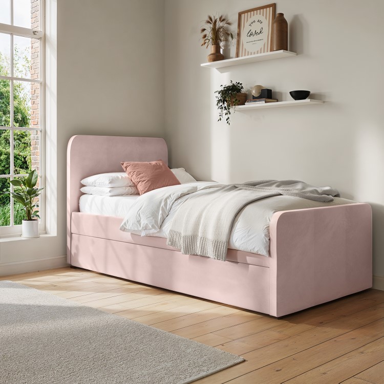 Pink Velvet Single Guest Bed with Trundle - Layla