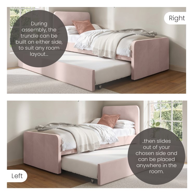 Pink Velvet Single Guest Bed with Trundle - Layla