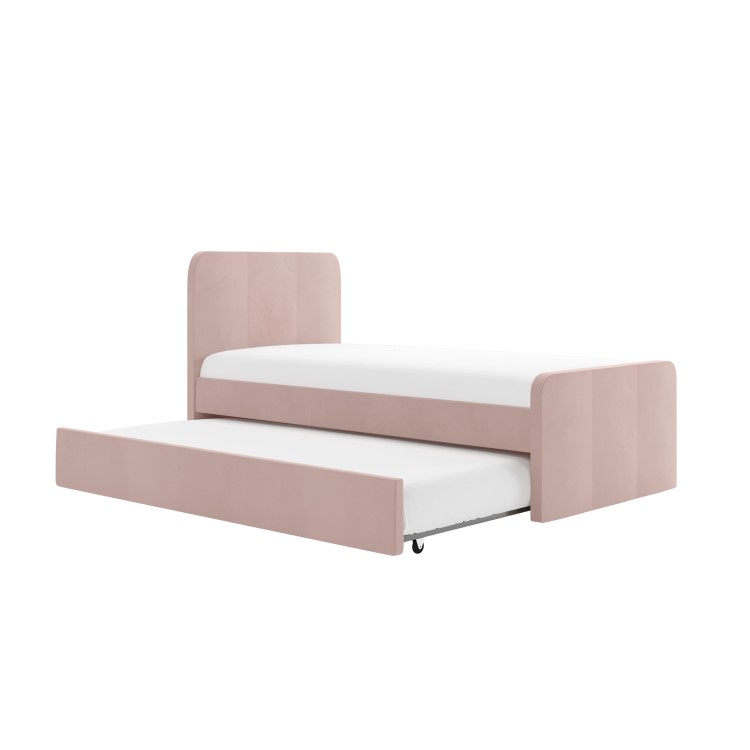 Pink Velvet Single Guest Bed with Trundle - Layla