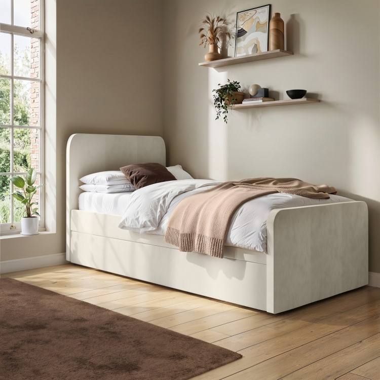 Cream Velvet Single Guest Bed with Trundle - Layla