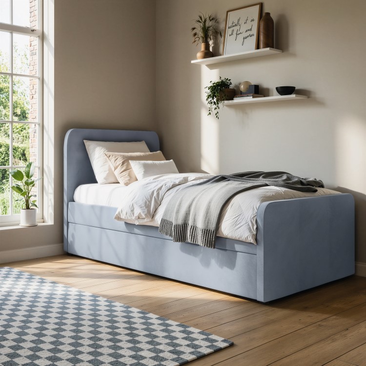 Blue Velvet Single Guest Bed with Trundle - Layla