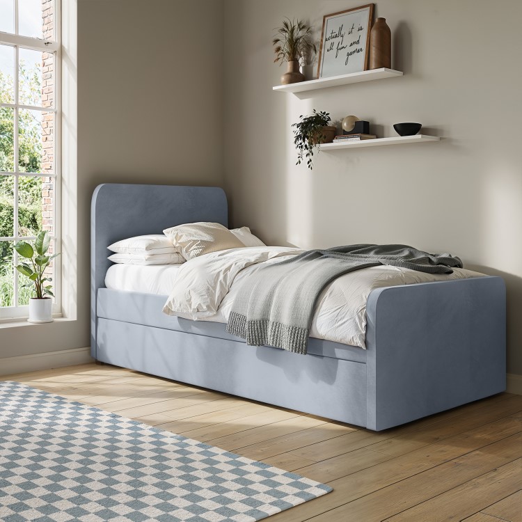 Blue Velvet Single Guest Bed with Trundle - Layla