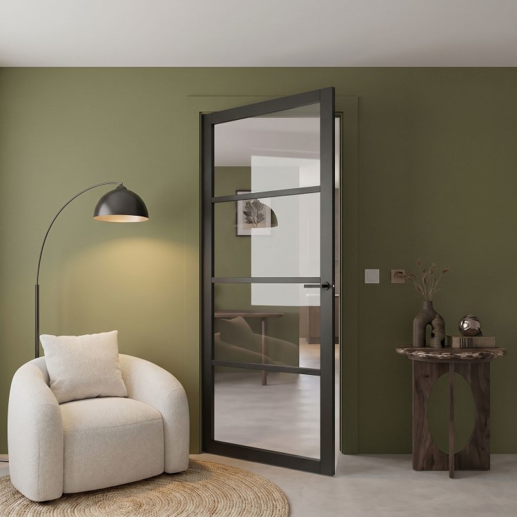 Internal Black Laminate Glazed Crittal Door with Clear Glass - Pre-Finished - 1981 x 838 x 35mm - Brent - XL Joinery