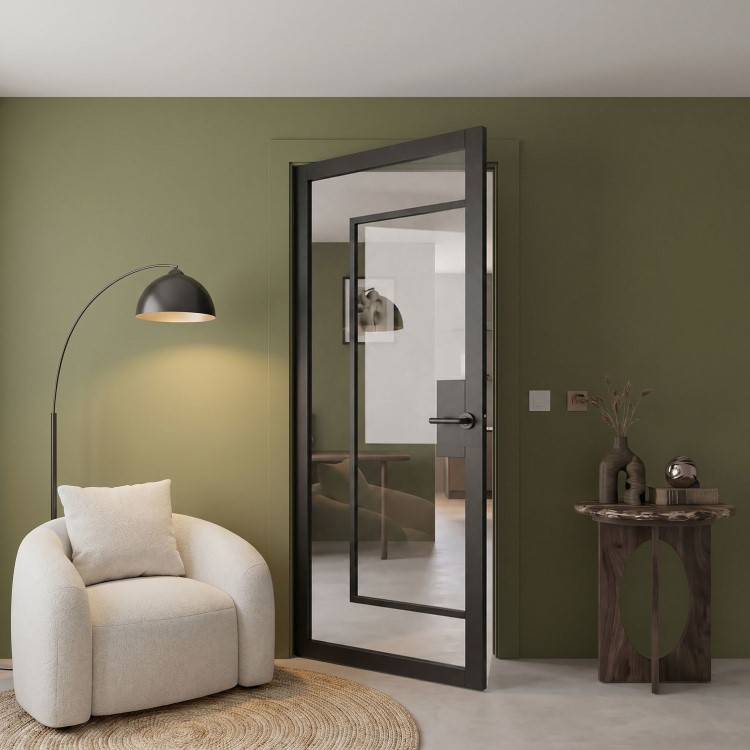 Internal Black Laminate Glazed Crittal Door with Clear Glass - Pre-Finished - 1981 x 762 x 35mm - Foundry - XL Joinery