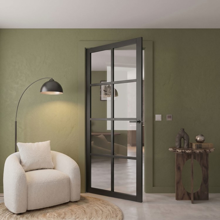 Internal Black Laminate Glazed Crittal Door with Clear Glass - Pre-Finished - 1981 x 762 x 35mm - Haringey - XL Joinery