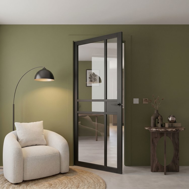 Internal Black Laminate Glazed Crittal Door with Clear Glass - Pre-Finished - 1981 x 838 x 35mm - Milton - XL Joinery