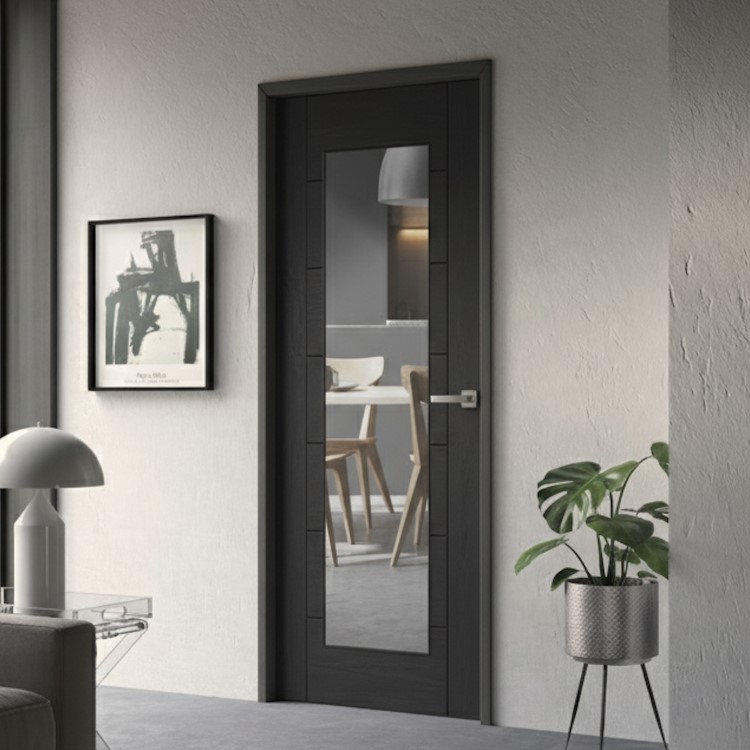 Internal Black Fully-Glazed Door with Clear Glass - 1981 x 610 x 35mm - Palermo - XL Joinery