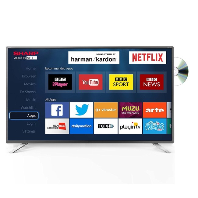 GRADE A1 - Sharp LC-32DHG6021K 32" 720p HD Ready Smart TV and DVD Combi with Freeview HD