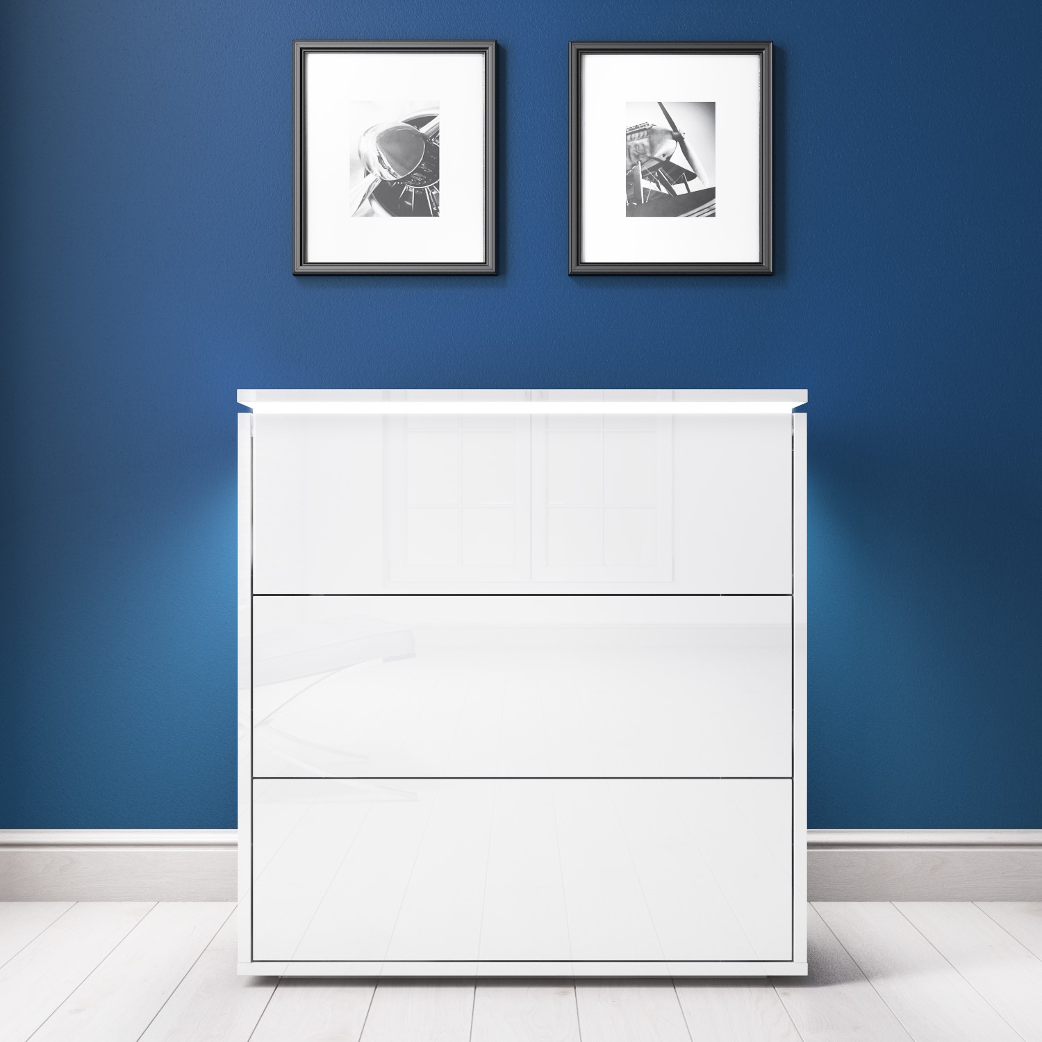 Lucia White High Gloss Chest of Drawers with LED Feature BuyItDirect.ie