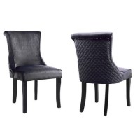Pair of Dark Grey Velvet Dining Chairs with Quilted Back - Lucille