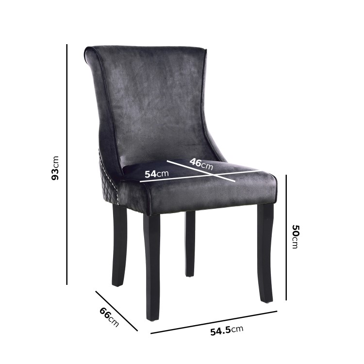 Pair of Dark Grey Velvet Dining Chairs with Quilted Back - Lucille