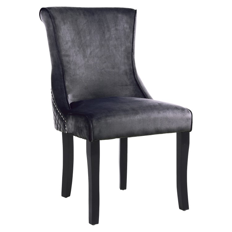 Pair of Dark Grey Velvet Dining Chairs with Quilted Back - Lucille