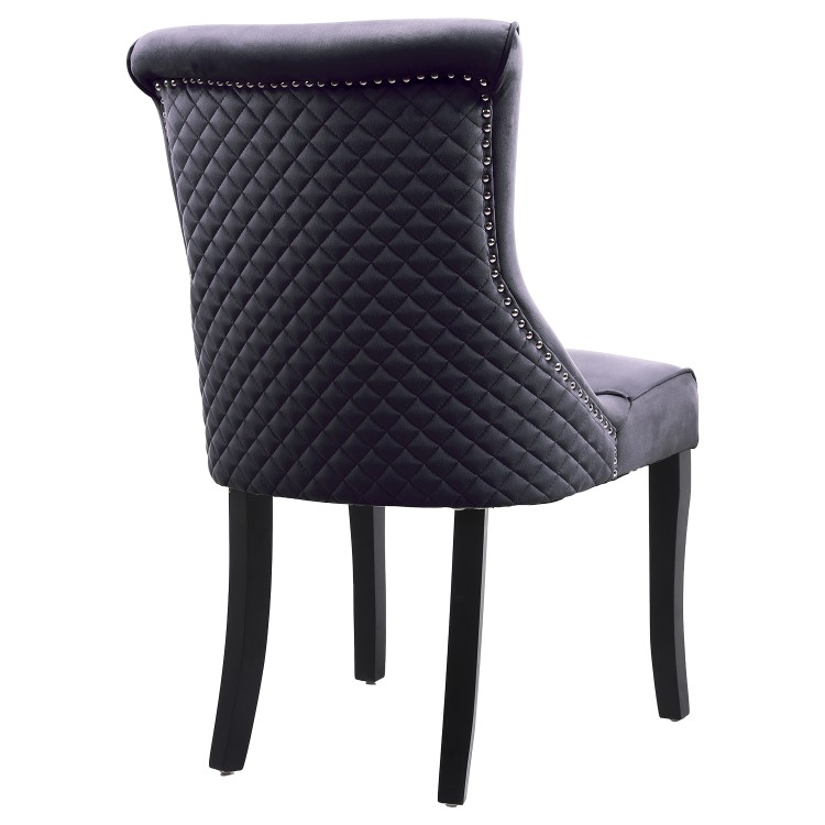 Pair of Dark Grey Velvet Dining Chairs with Quilted Back - Lucille