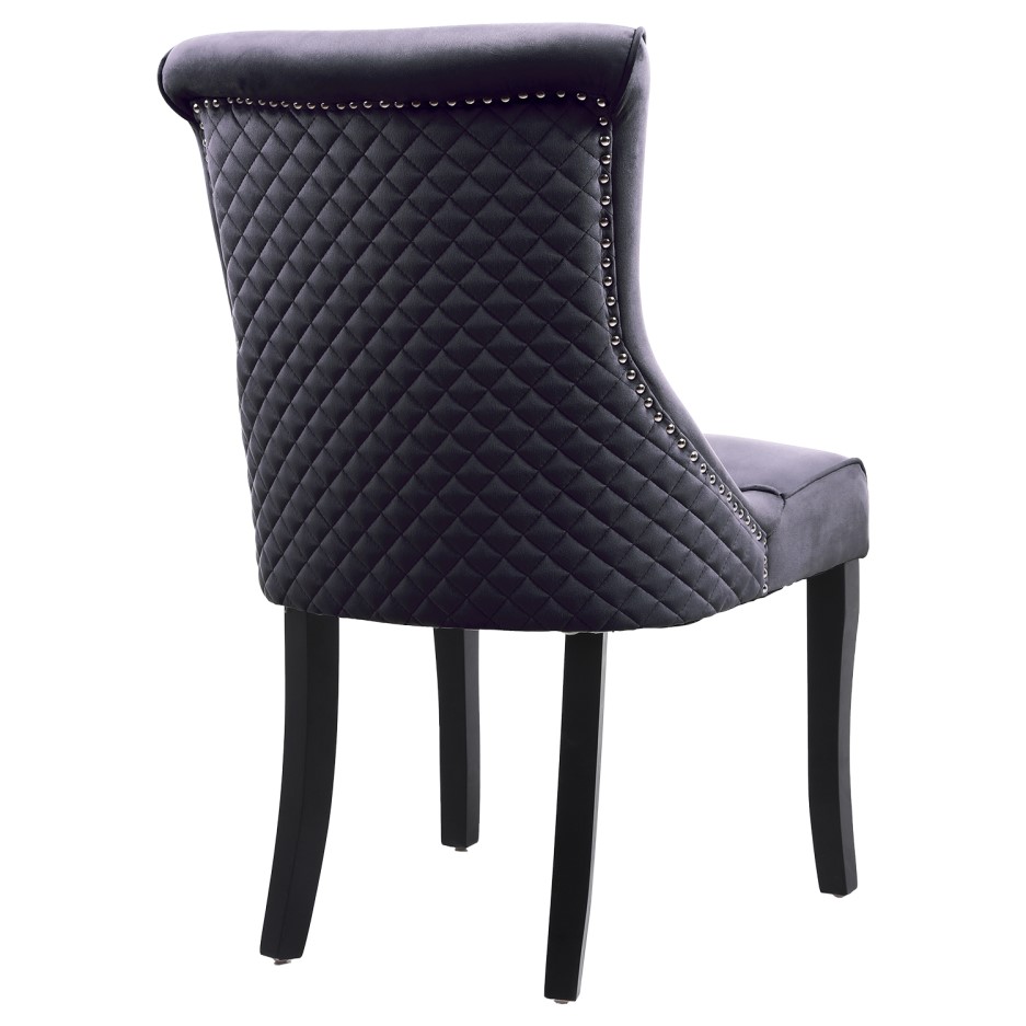 Pair of Dark Grey Velvet Dining Chairs with Quilted Back Lucille