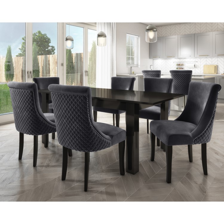 Pair of Dark Grey Velvet Dining Chairs with Quilted Back - Lucille