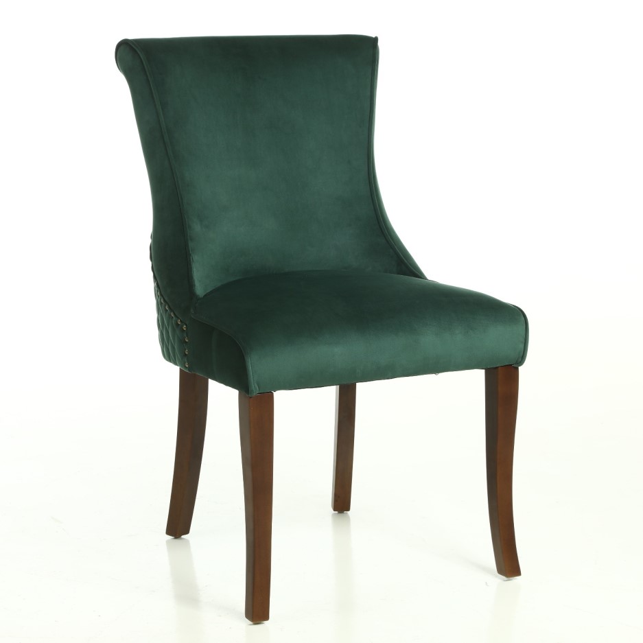 Pair of Green Velvet Dining Chairs with Quilted Back Lucille