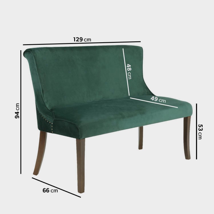 Large Green Velvet Dining Bench with Back -  Seats 2 - Lucille