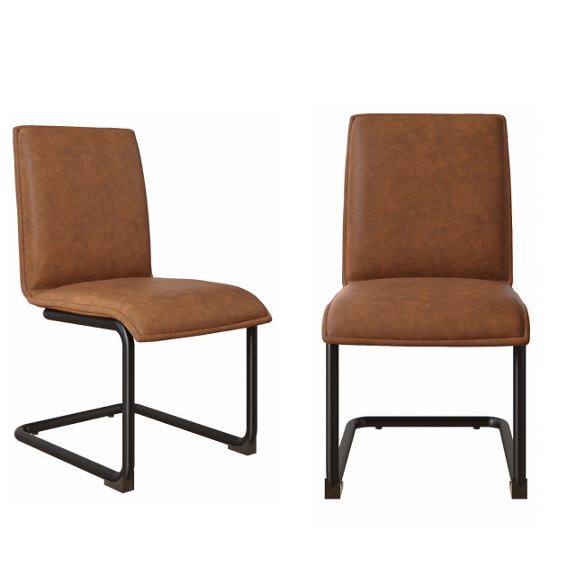 Set of 2 Faux Leather Cantilever Tan Dining Chairs - Lucas