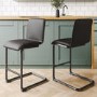 Black Faux Leather Cantilever Kitchen Stool with Back - 66cm - Lucas