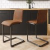 Tan Faux Leather Cantilever Kitchen Stool with Back - 66cm - Lucas