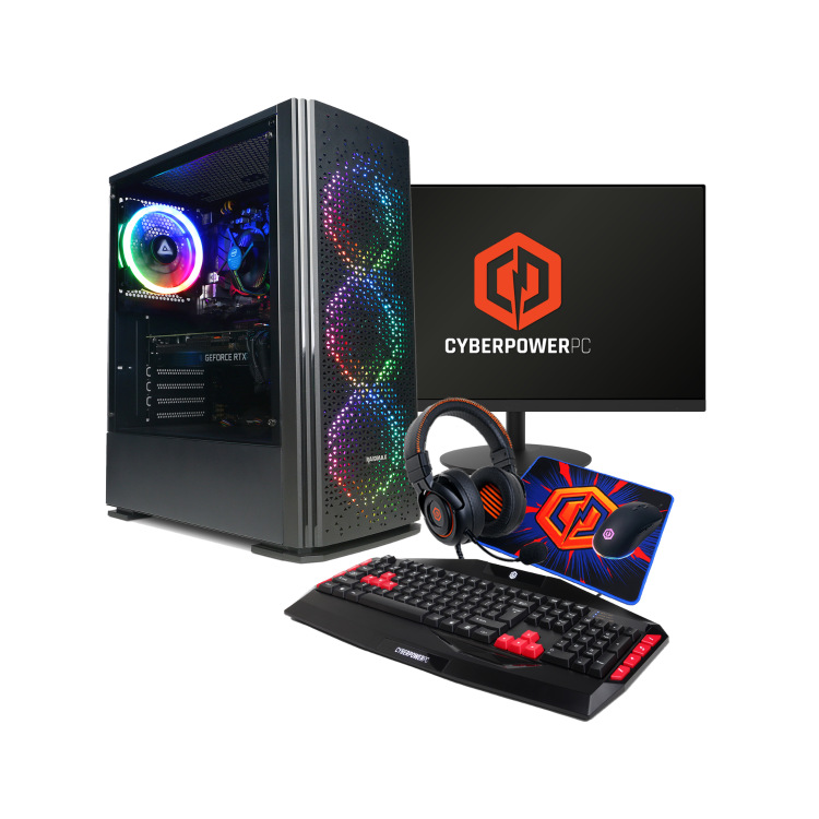 CyberPowerPC Blaze AMD Ryzen 5 5500 16GB RAM 1TB SSD RTX 5050 + 23.8" FHD Gaming Monitor Bundle