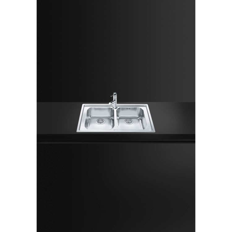 Double Bowl Inset Chrome Stainless Steel Kitchen Sink - Smeg Rigae