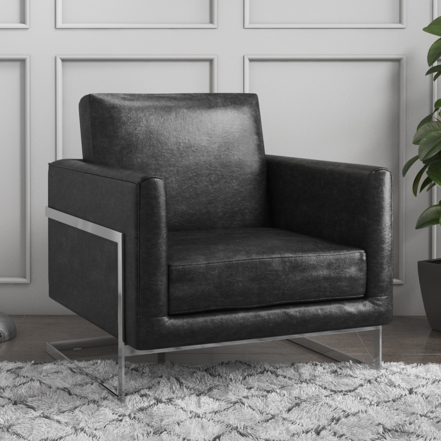 Lexington Black Leather Armchair Mid Century Style Buy It Direct