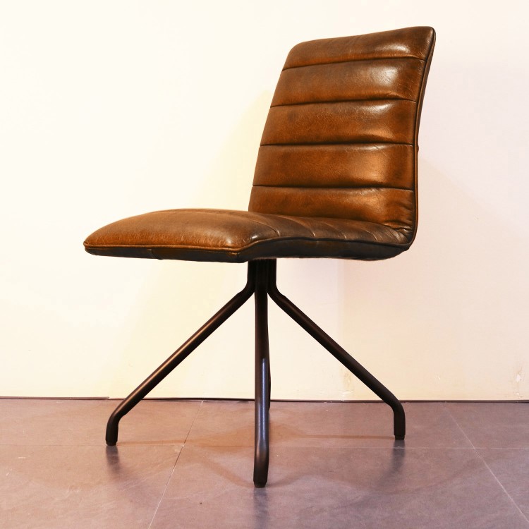 Industrial Real Leather Dining Chair - Vintage Tan Brown - Hayden Range