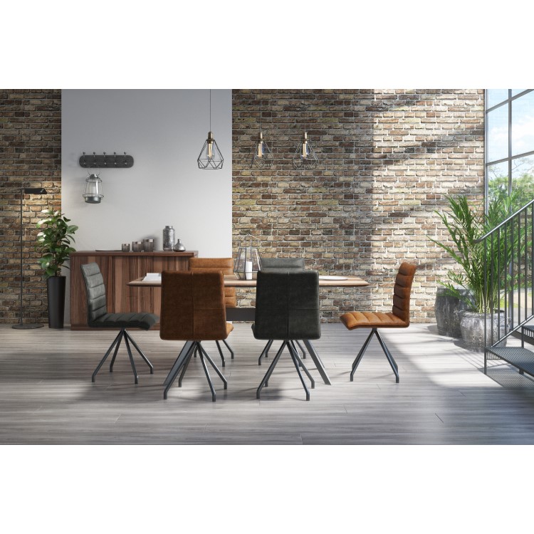 Industrial Real Leather Dining Chair - Vintage Tan Brown - Hayden Range