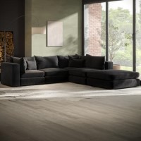 Dark Grey Velvet Feather Filled Right Hand 4 Seater Corner Sofa - Lena Dark Grey Velvet Feather Filled Right Hand 4 Seater Corner Sofa - Lena