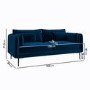 Navy Velvet 3 Seater Sofa with Square Arms- Lenny