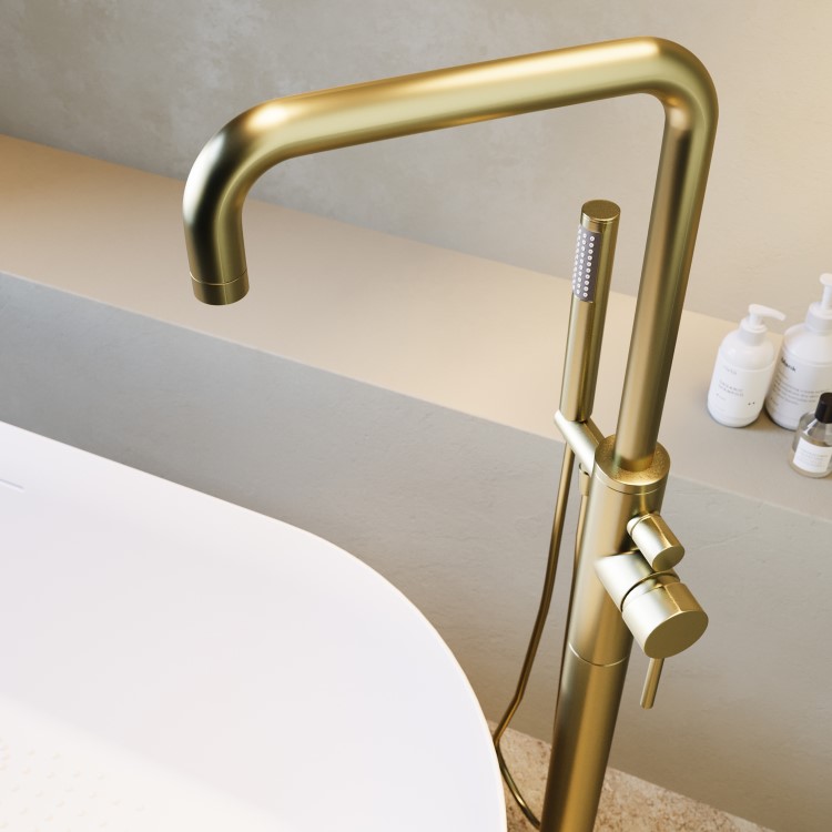 Brushed Brass Freestanding Bath Shower Mixer Tap - Lenton
