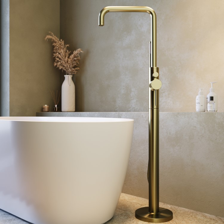 Brushed Brass Freestanding Bath Shower Mixer Tap - Lenton