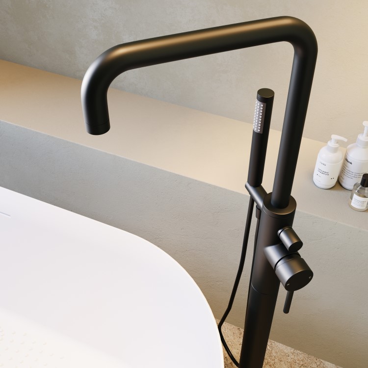 Matt Black Freestanding Bath Shower Mixer Tap - Lenton