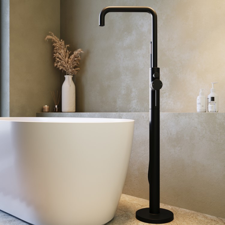 Matt Black Freestanding Bath Shower Mixer Tap - Lenton