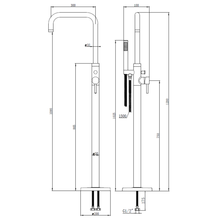 GRADE A1 - Matt Black Freestanding Bath Shower Mixer Tap - Lenton
