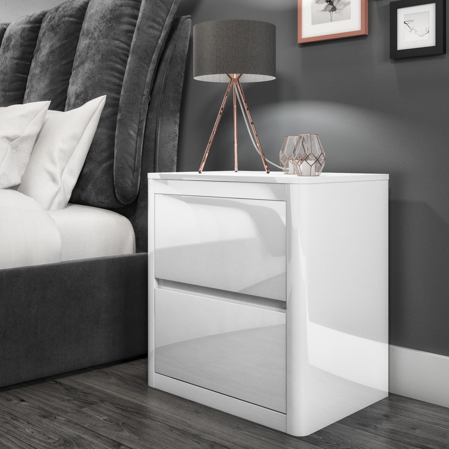 Lexi White High Gloss 2 Drawer Bedside Table Buy It Direct