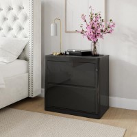 Grey High Gloss Curved 2 Drawer Bedside Table - Lexi