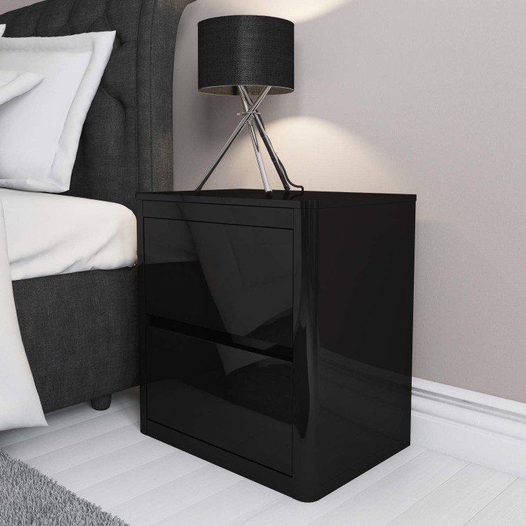 Lexi Black High Gloss 2 Drawer Bedside Table