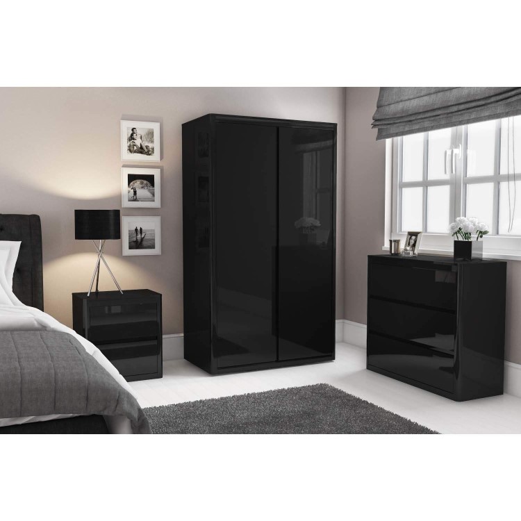 Lexi Black High Gloss 2 Drawer Bedside Table