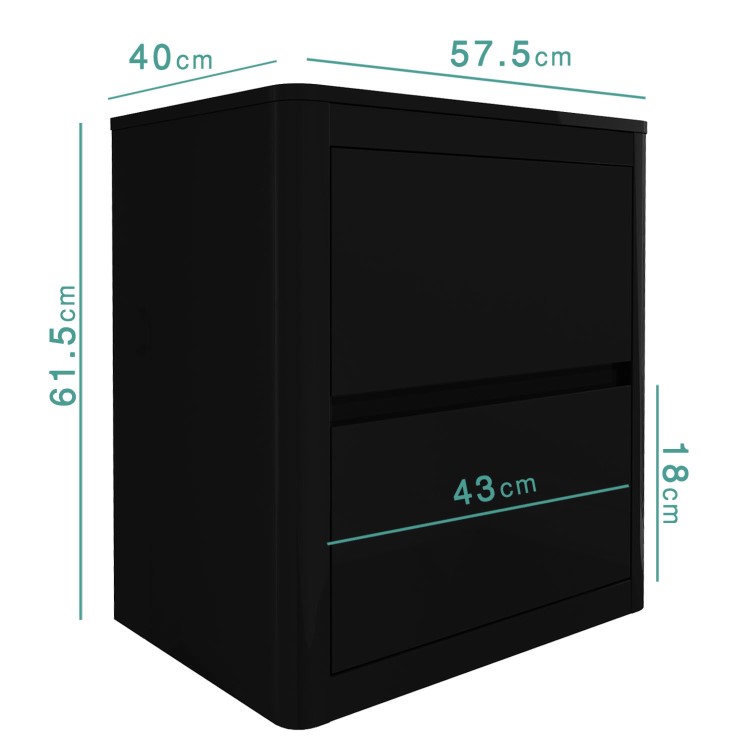 Lexi Black High Gloss 2 Drawer Bedside Table
