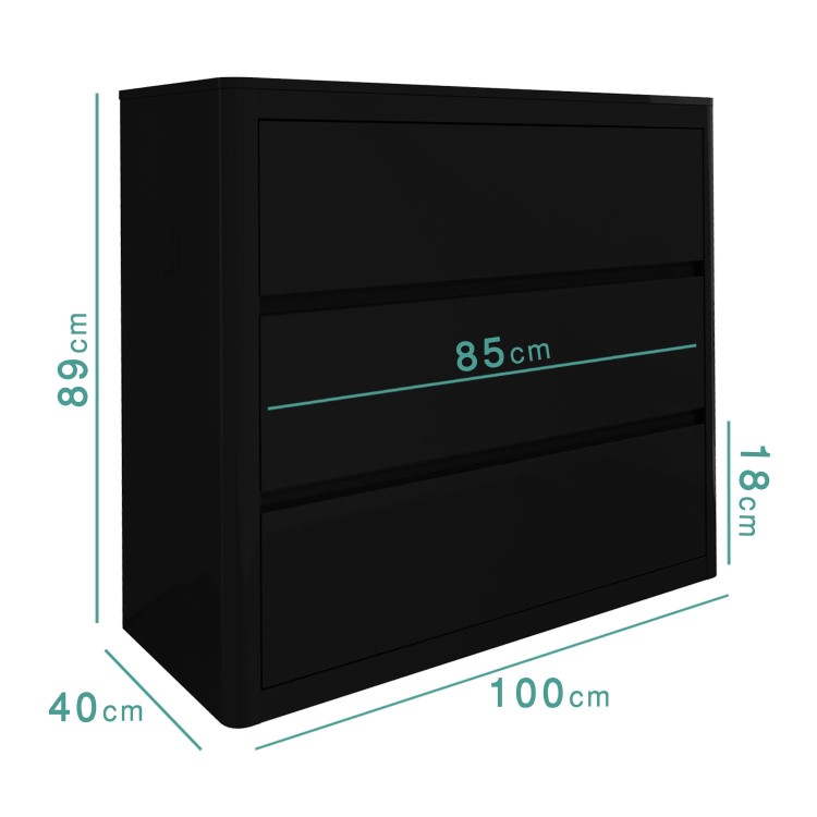 Lexi Black High Gloss 3 Drawer Chest of Drawers
