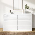 LEX015 Wide White High Gloss Chest of 6 Drawers with Curved Edges - Lexi