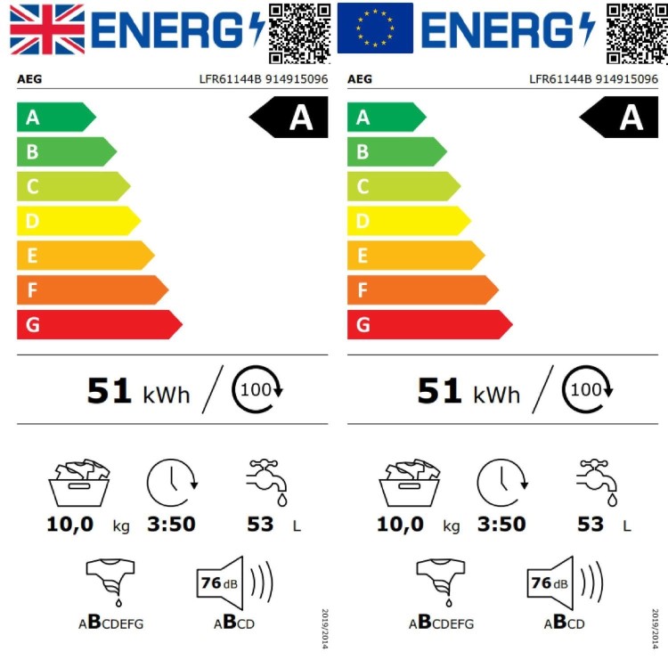 Refurbished AEG 6000 Series ProSense LFR61144B Freestanding 10KG 1400 Spin Washing Machine